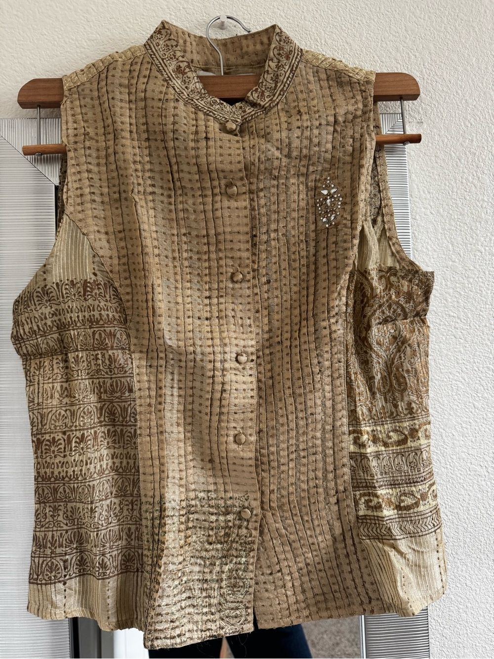 Sleeveless 100% Silk Tunic in Tan